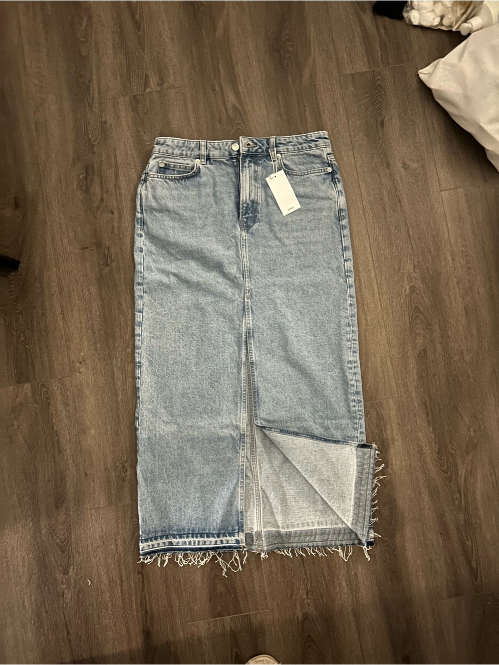 Mango Light Blue Denim Midi Skirt with Front Slit